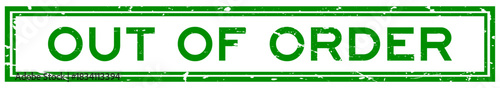 Grunge green out of order word square rubber seal stamp on white background