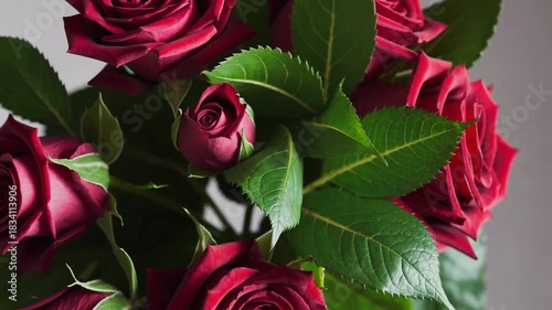 Beautiful red roses bouquet with vibrant green leaves arranged for a special occasion