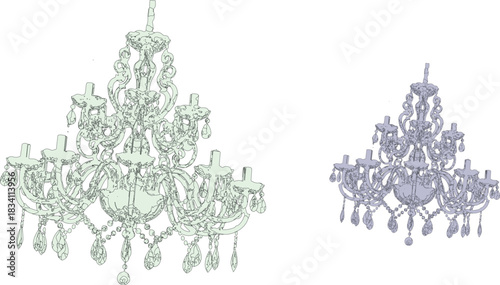The image showcases two chandeliers, each with distinct characteristics and styles, set against a clean white background that enhances their visibility.light, lamp,bulb victor