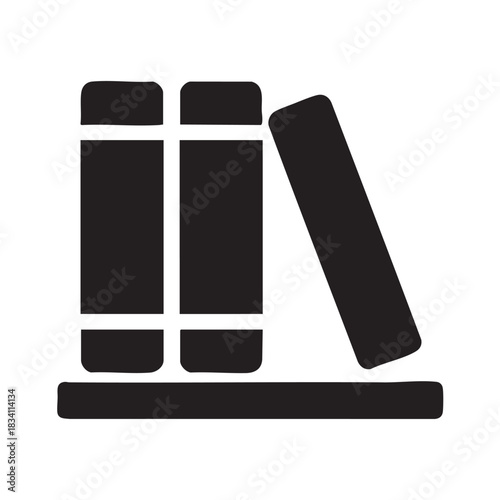 Three books on shelf representing knowledge and learning stacked on wooden bookshelf