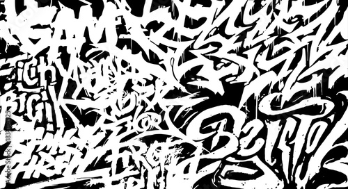 Vector pattern illustration of an abstract graffiti and tags on the wall without background