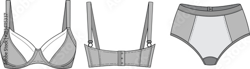 Bra and High Waisted Panty Lingerie Set Fashion Design Flat Sketch panties underwear