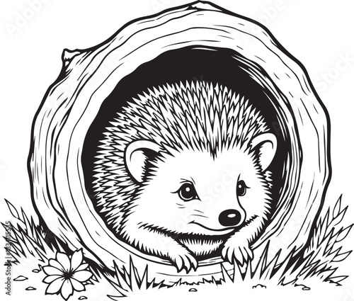 Cute wild animal mammal hedgehog sketch drawing sitting in nature park grass