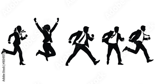 Business people running and jumping silhouette vector illustration