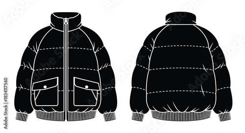 Black puffer jacket vector illustration fashion outerwear design
