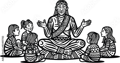 Indigenous elder sharing knowledge with children in cultural learning circle