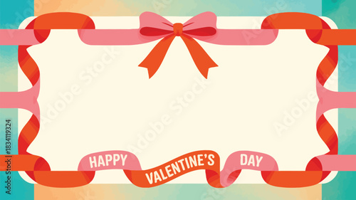 Valentine s day ribbon frame with bow and text