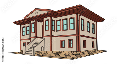 Illustration of a traditional house architecture and design style