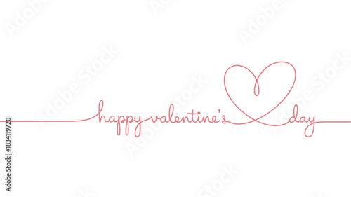 Elegant continuous line drawing of happy valentines day with heart