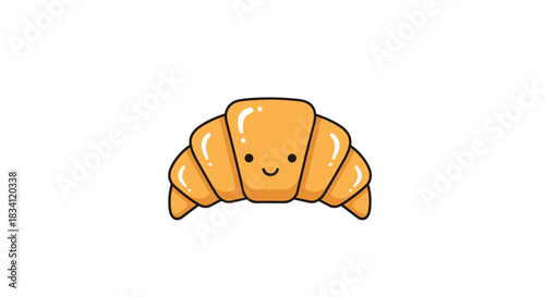 Cute and happy cartoon croissant illustration with a sweet smiling face, perfect for breakfast themes and food-related designs.
