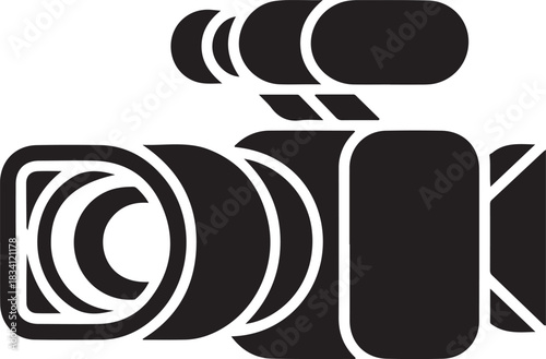 Black vector video camera icon with rounded edges, representing media production and broadcasting equipment