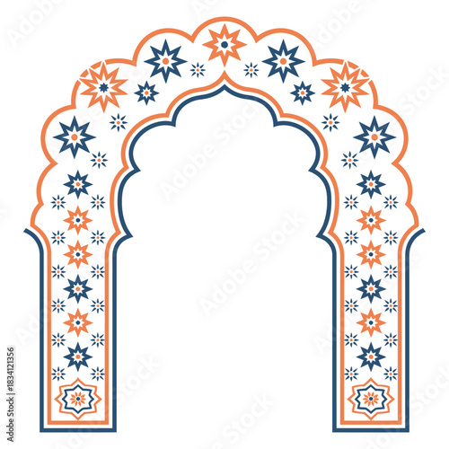 Ornate archway with complex floral and geometric patterns designed for cultural artwork