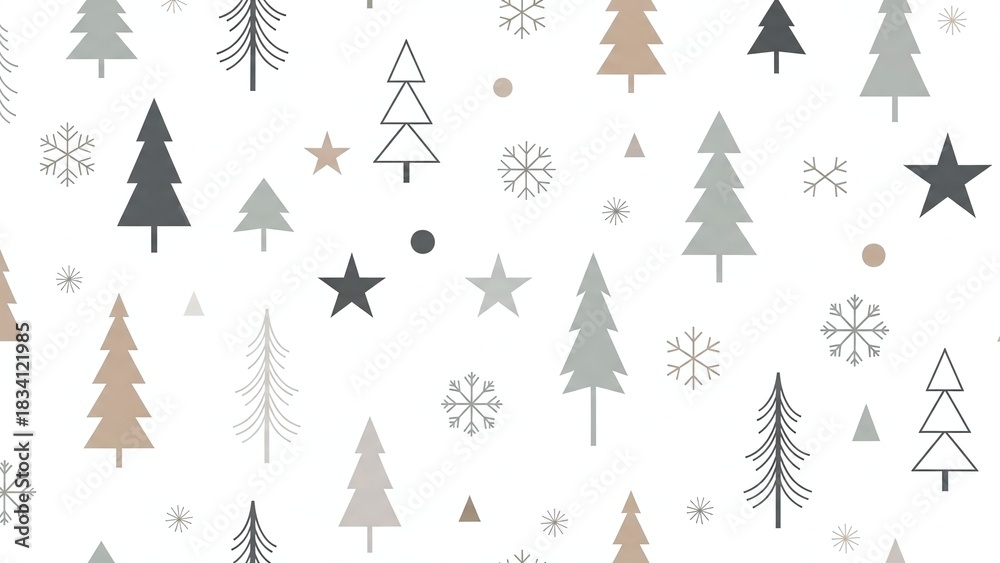Obraz premium Elegant Winter Scene With Stylized Trees Snowflakes And Stars In Soft Muted Colors Creating A