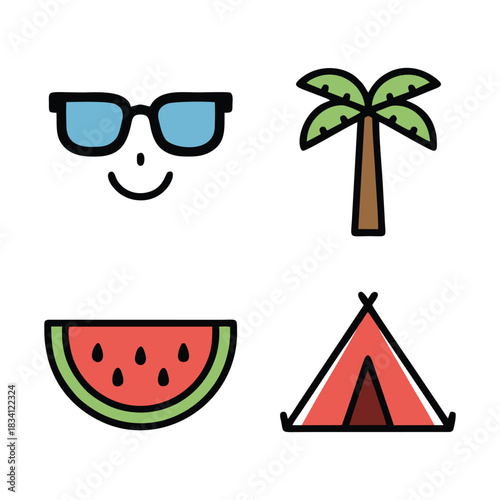 Sunglasses, Palm Tree, Watermelon, and Camping Tent