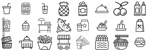 Collection of Food and Drink Icons in Outline Style