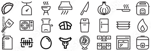 Collection of Kitchen and Food Icons in Outline Style
