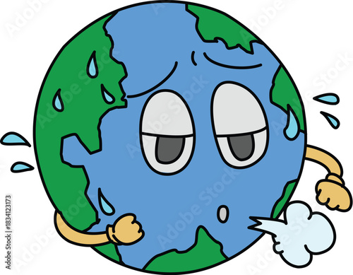 Exhausted Earth Sweating (Global Warming and Climate Change Cartoon)