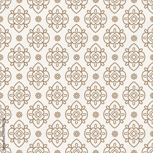 Seamless geometric pattern. Modern outline geometric flowers print. Ornament with decorative flower elements.