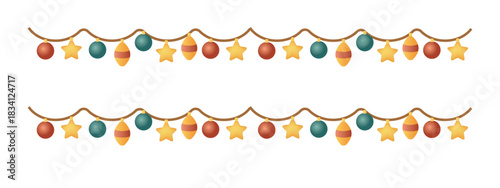 Vintage garland, seamless New Year's garland, congratulations 2026 and 2027