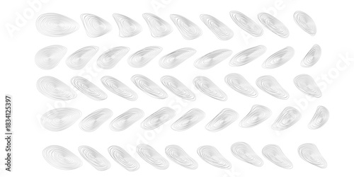 Set of textured white and gray abstract brush strokes arranged in a grid Artistic paint daubs with visible texture.