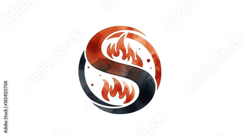Abstract watercolor yin yang fire balance concept logo.
