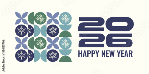 2026 New Year modern banner with geometric pattern with snowflakes