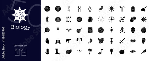 Biology Solid Editable Icons set
