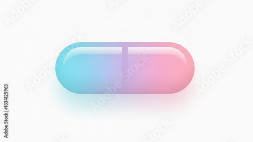 Glossy gradient pill capsule in vibrant blue and pink colors, symbolizing medicine, health, treatment, and modern pharmacology, isolated on a clean background, ready for use.