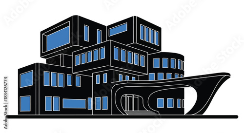 Modern architecture building design illustration black and white