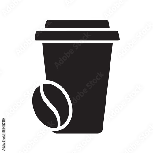 Paper coffee cup with lid and coffee bean silhouette drink cafe hot disposable