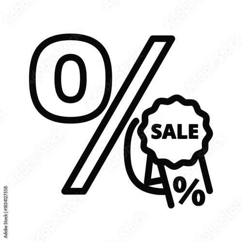 Sale Percentage Discount Line Icon with Badge and Ribbon