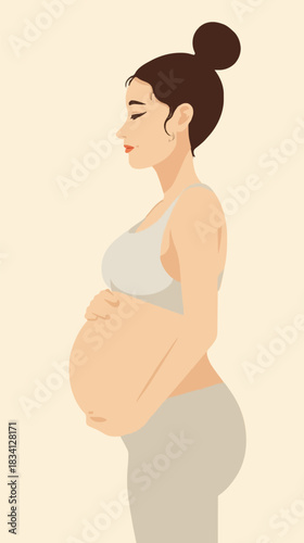 Motherhood: An illustrated portrait of a pregnant woman radiating tranquility and anticipation. The soft strokes and subtle colors highlight the natural beauty of pregnancy.