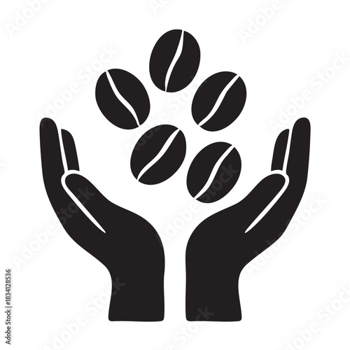 Hands holding coffee beans vector isolated on white background for sign and print design