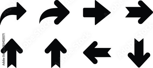 Collection of black arrow icons pointing in various directions on white background