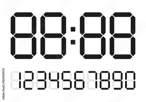 Digital numbers. LCD figures for a electronic devices, clocks, calculators, and scoreboard interfaces. Vector illustration.