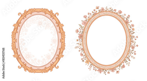 Elegant oval frames with floral designs and ornate details