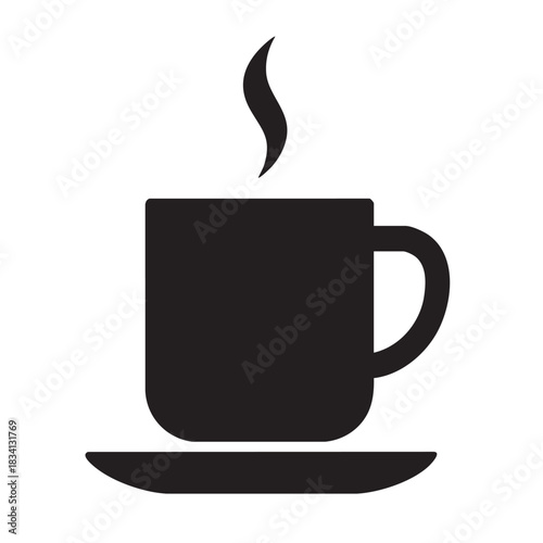 Coffee cup icon vector illustration with hot beverage in mug served on saucer