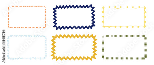 Set of simple geometric frames with wavy, zigzag, and dashed borders