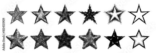 Collection of hand-drawn star icons in various sketchy styles