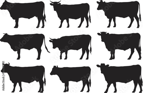 Diverse Collection of Cattle Silhouettes for Farm and Livestock Design Projects