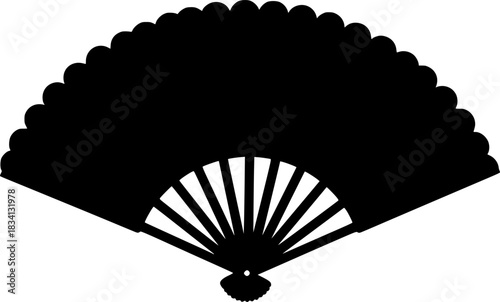 Oriental Hand Fan Silhouette Vector Icon