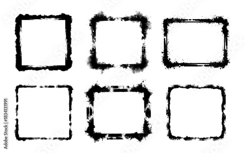 Set of black grunge ink stamp frames for design projects