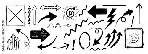 Set of hand-drawn black arrows and directional symbols for infographics and presentations