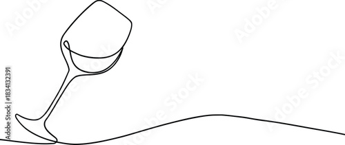 Elegant wine glass in continuous line art style minimalist vector illustration for wine tasting events isolated on white background