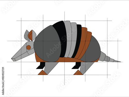 Stylized geometric armadillo illustration overlaid on a grid structure