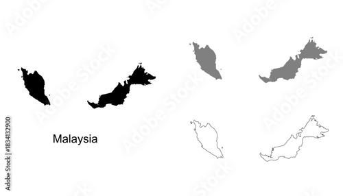 Malaysia map set. Malaysia map vector. Malaysia map on silhouette, gray, and outline
