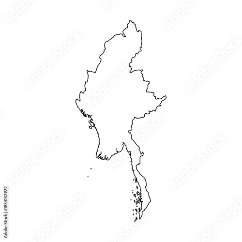 Myanmar outline map. Myanmar map vector. Myanmar map on white background