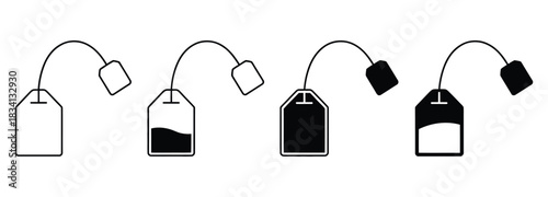 Enjoy the Process of Brewing Tea with These Line Art Tea Bag Illustrations, Simple Icons Illustrating Different Stages of Steeping, Perfect for Tea Lovers and Cafes