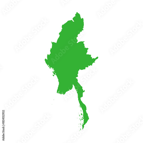 Myanmar green map. Myanmar map vector. Myanmar map on white background