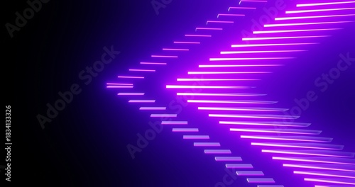Abstract purple neon arrow on black background 3d render